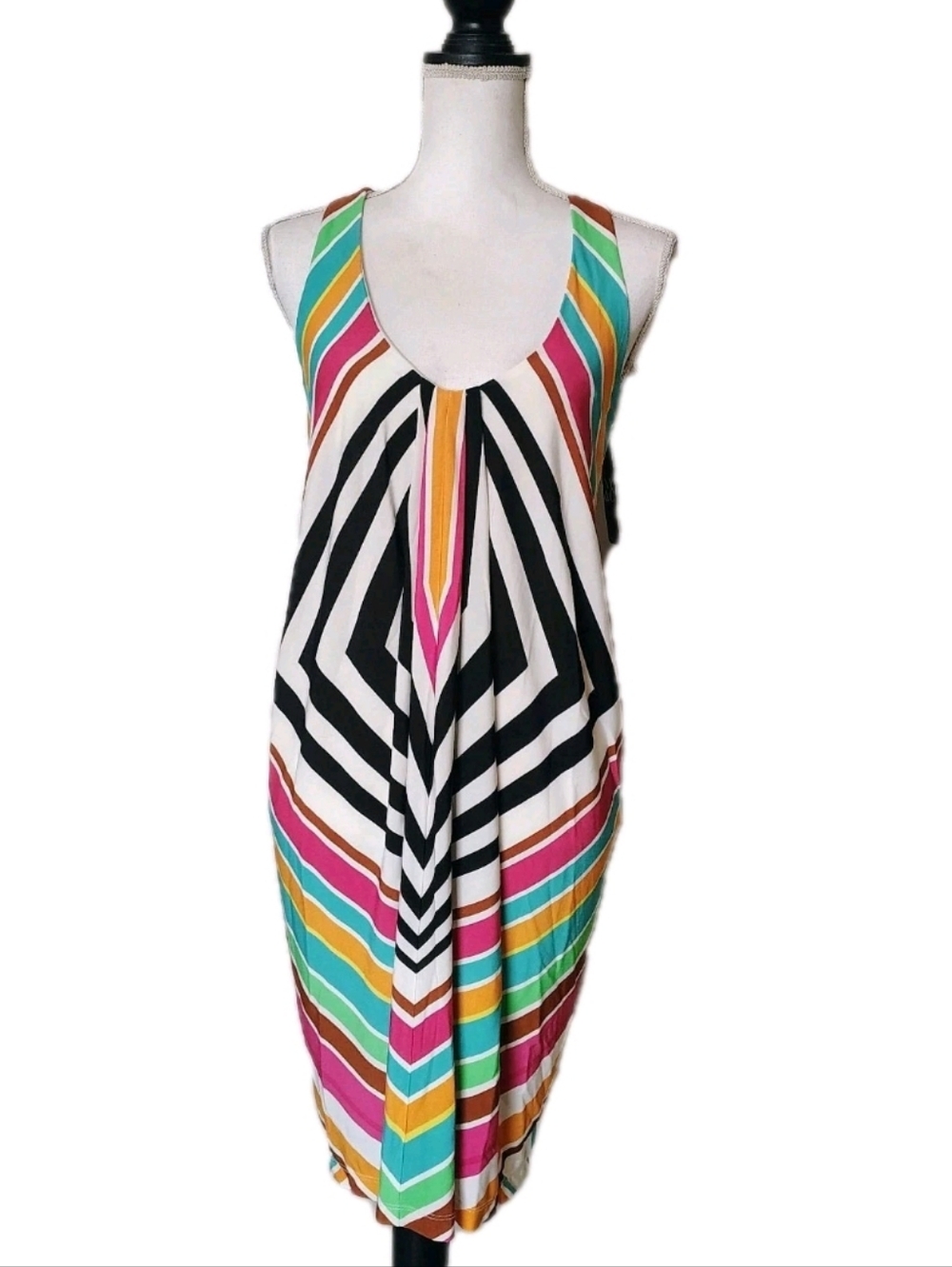 New York & Co Multicolor Striped Sleeveless Summer Dress V Neck
